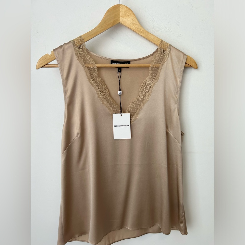 Generation Love Champagne Silk Top with Lace